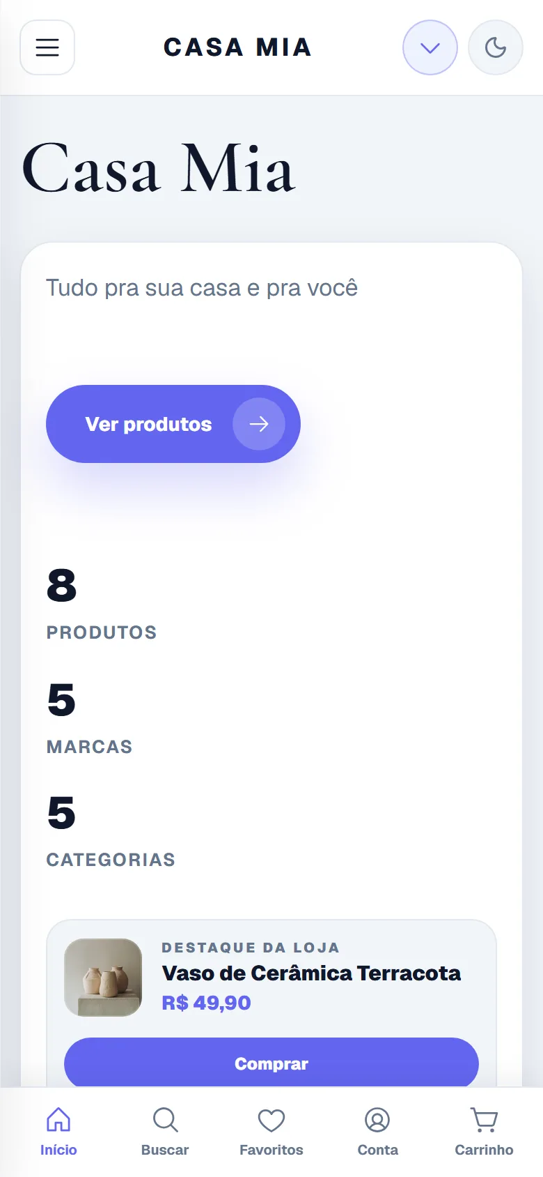 Tela inicial de uma loja online no Lojist